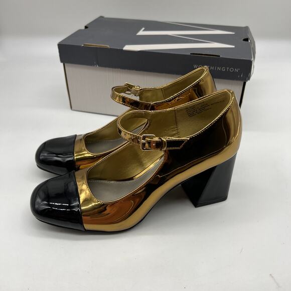 Worthington Larcie Womens Cap Closed Toe Gold Block Heel Pumps Size 7M - Picture 15 of 15